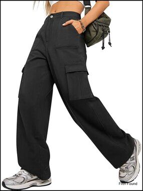 High Waisted Wide Leg Cargo Pants Cotton Canvas 5 Pockets Streetwear